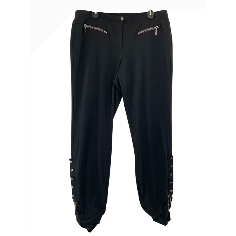 Bisou Bisou Black Women‎ Pants Zippers Ankle Accents Career Casual Size 14 Black